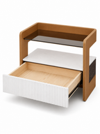 The Vetria Bedside Table — Modern Nightstand with Drawer Storage & Open Display Shel
