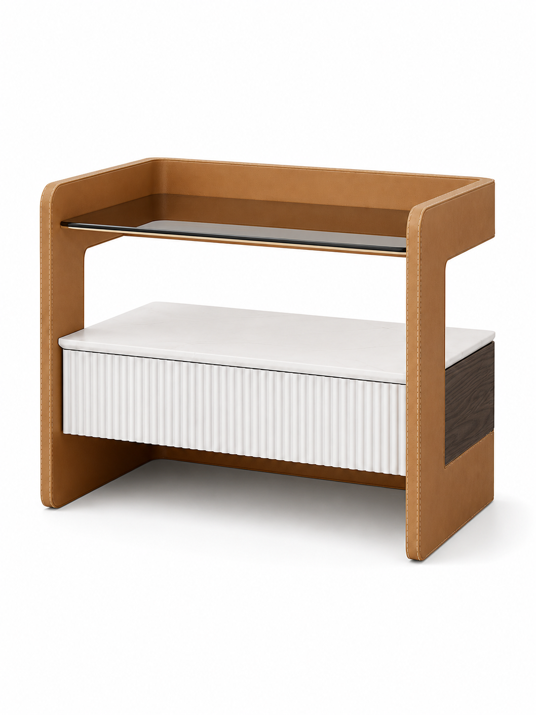 The Vetria Bedside Table — Modern Nightstand with Drawer Storage & Open Display Shel
