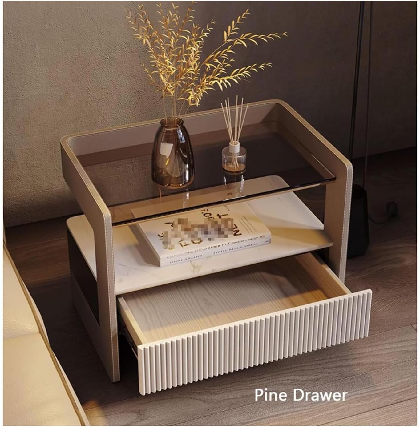 The Vetria Bedside Table — Modern Nightstand with Drawer Storage & Open Display Shel