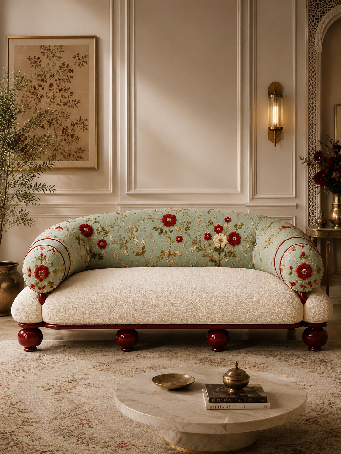 The Mehrana Sofa — Luxury Mughal-Inspired Embroidered 2 Seater Sofa