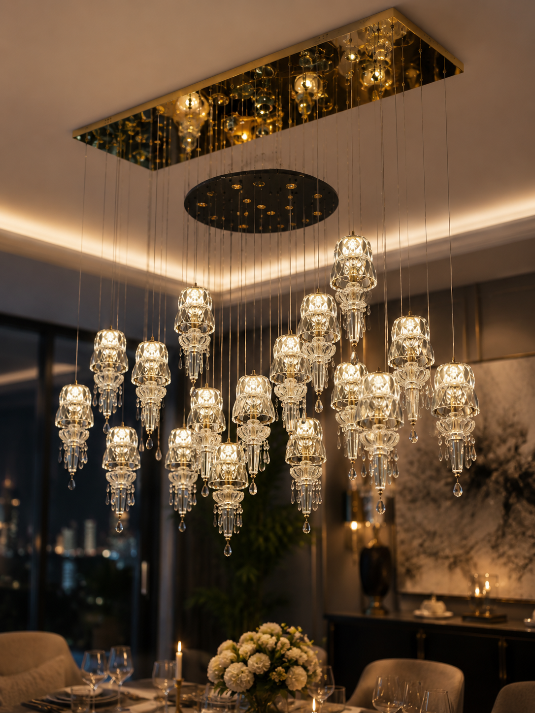 The Seravelle Chandelier — Luxury Crystal Cascade Cluster Chandelier