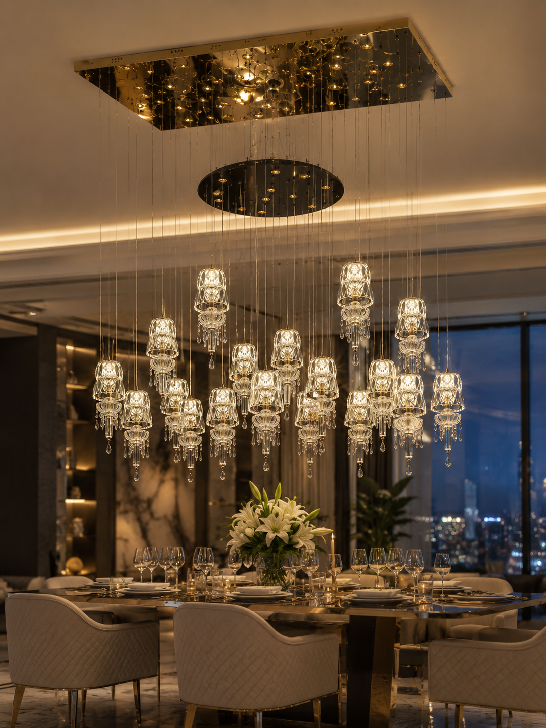 The Seravelle Chandelier — Luxury Crystal Cascade Cluster Chandelier