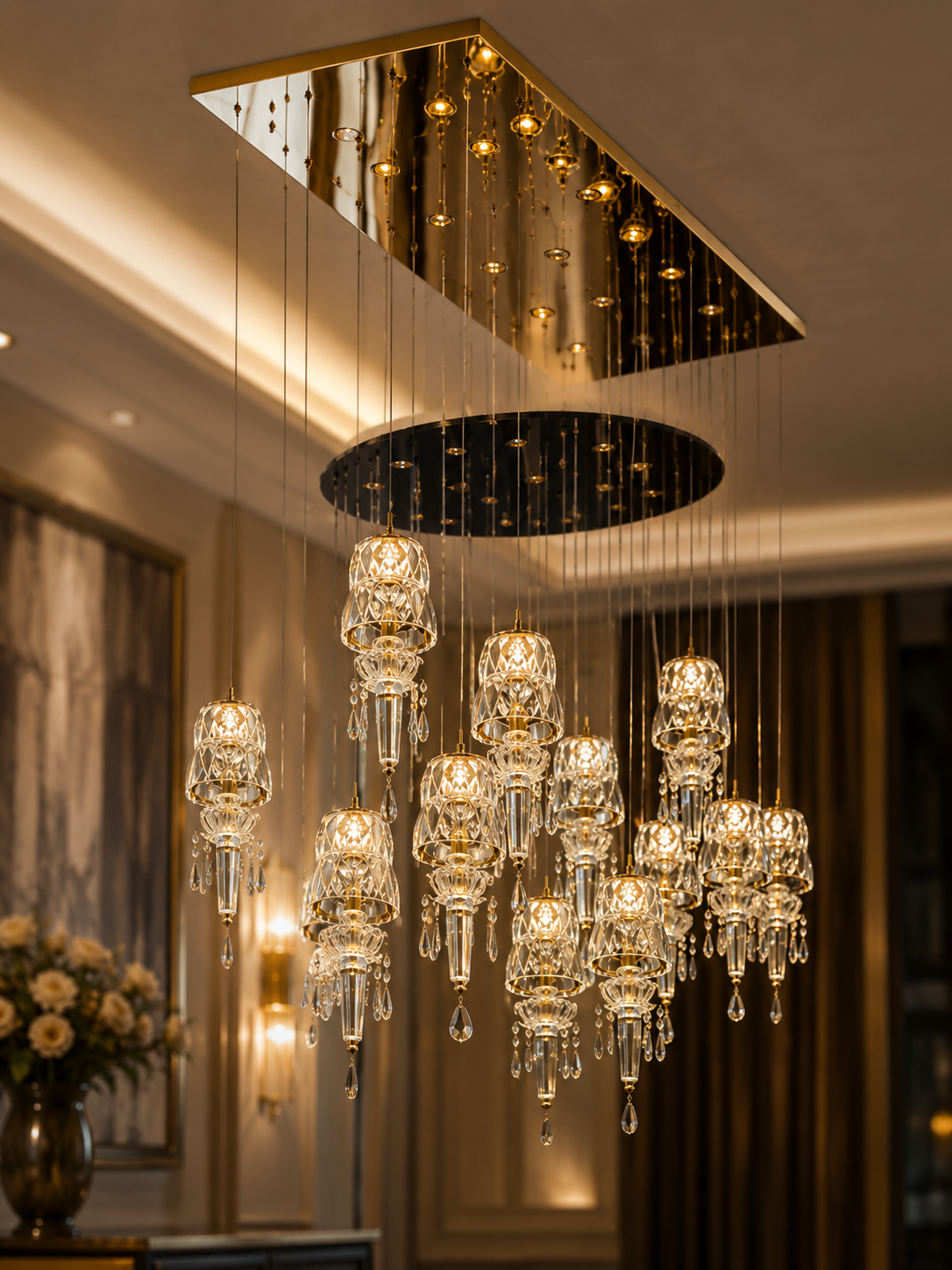 The Seravelle Chandelier — Luxury Crystal Cascade Cluster Chandelier