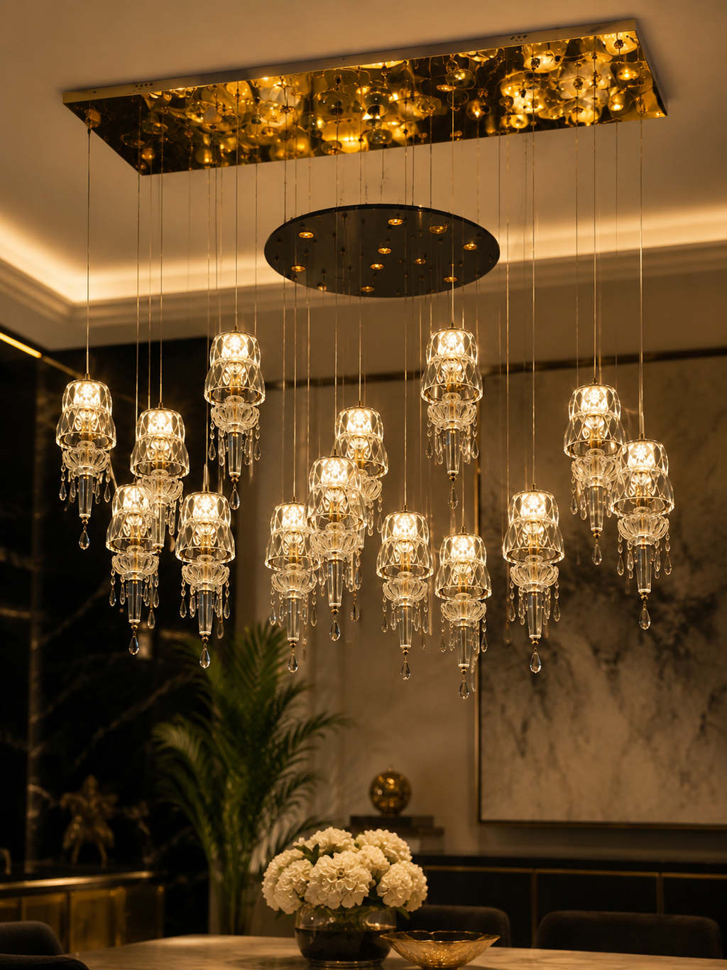 The Seravelle Chandelier — Luxury Crystal Cascade Cluster Chandelier