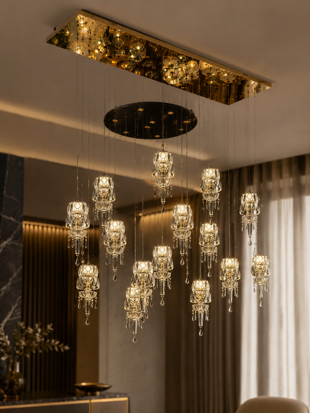 The Seravelle Chandelier — Luxury Crystal Cascade Cluster Chandelier