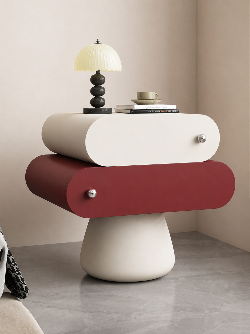 Melo Mushroom Side Table– 2 Drawer Designer Bedside Table