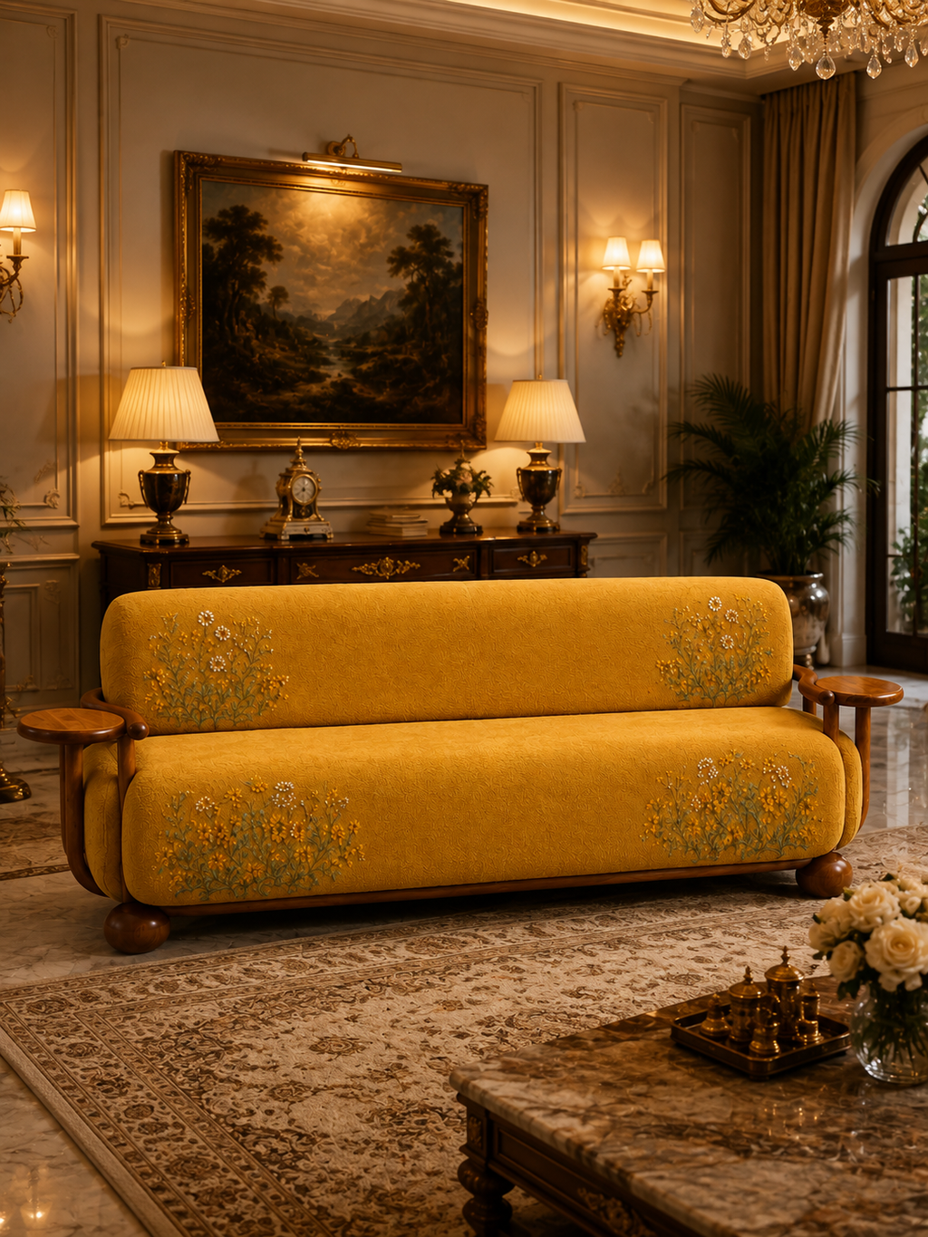 The Gildora Sofa — Luxury Floral Curved 3 Seater Sofa