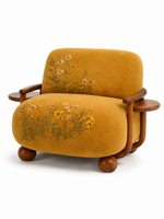 The Marigold Muse Chair — Luxury Floral Teak Wood Accent Chair