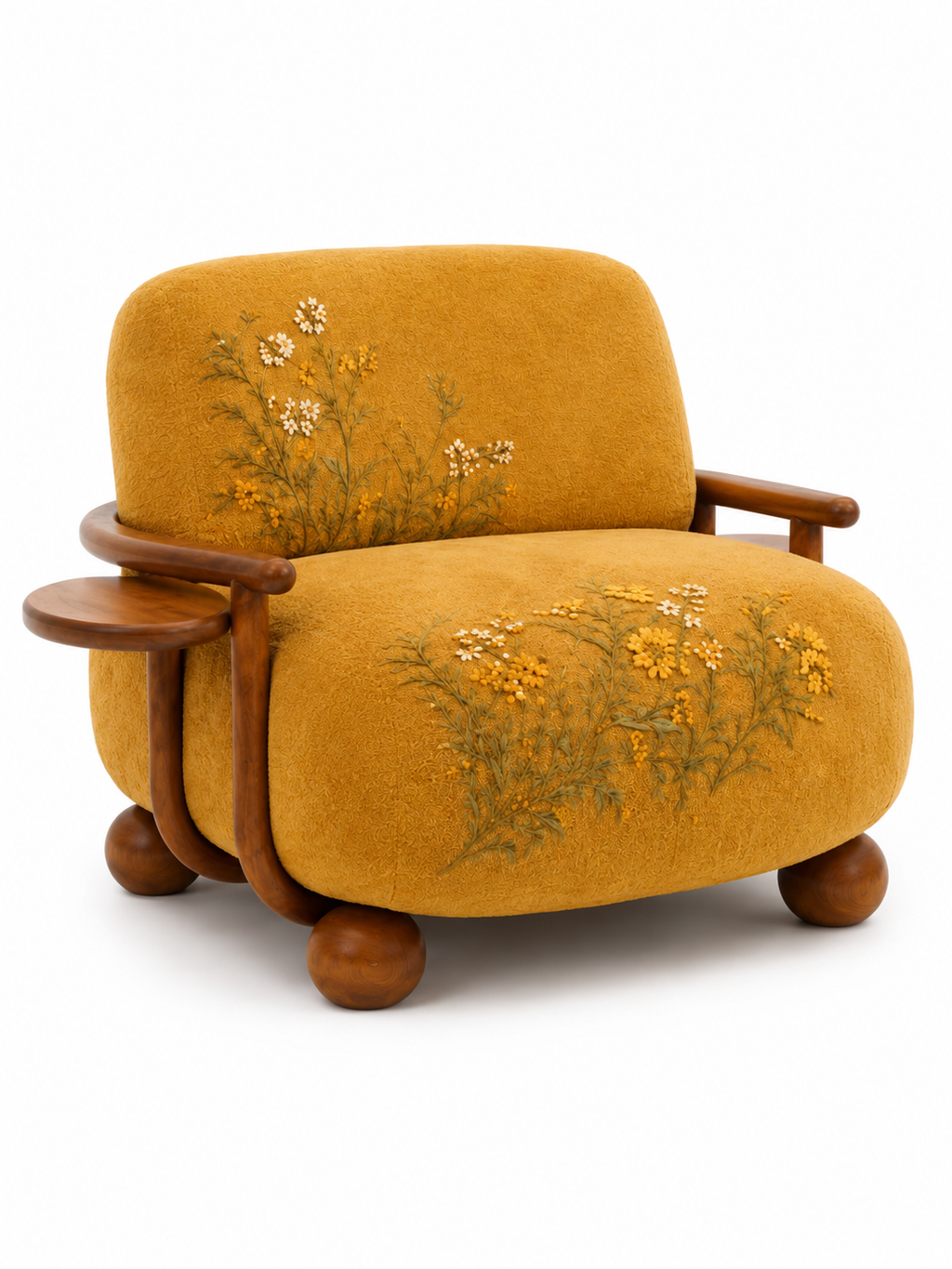 The Marigold Muse Chair — Luxury Floral Teak Wood Accent Chair