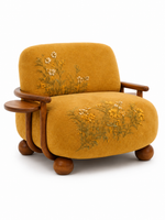 The Marigold Muse Chair — Luxury Floral Teak Wood Accent Chair