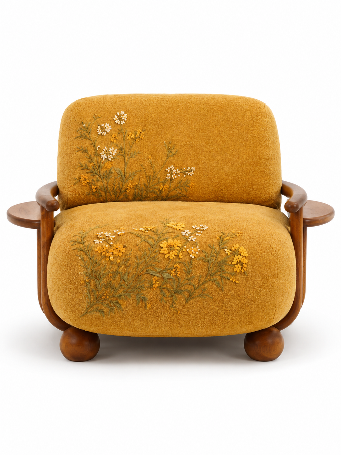 The Marigold Muse Chair — Luxury Floral Teak Wood Accent Chair