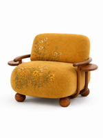 The Marigold Muse Chair — Luxury Floral Teak Wood Accent Chair