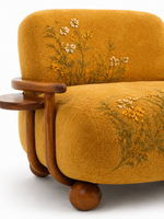 The Marigold Muse Chair — Luxury Floral Teak Wood Accent Chair