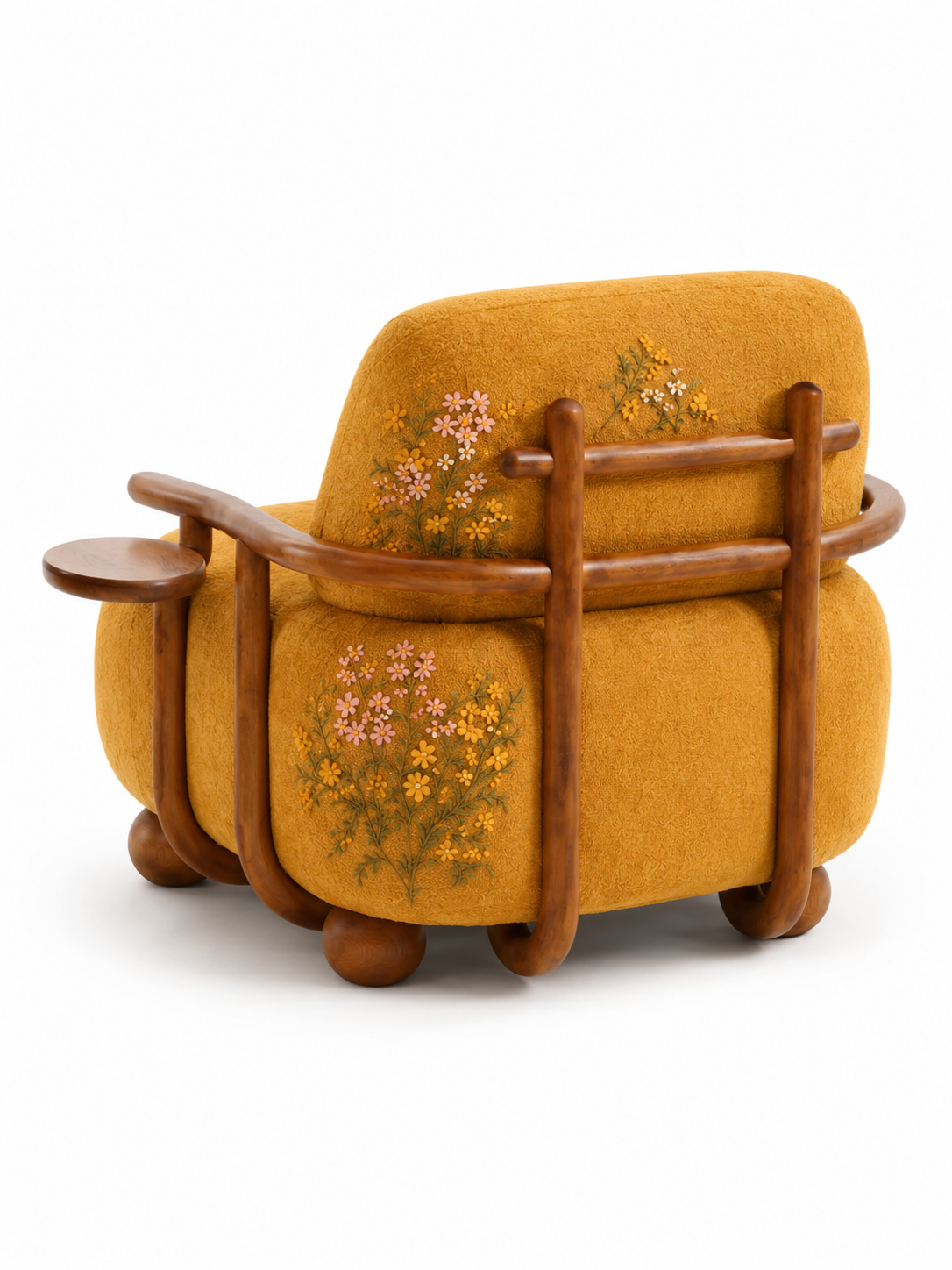 The Marigold Muse Chair — Luxury Floral Teak Wood Accent Chair