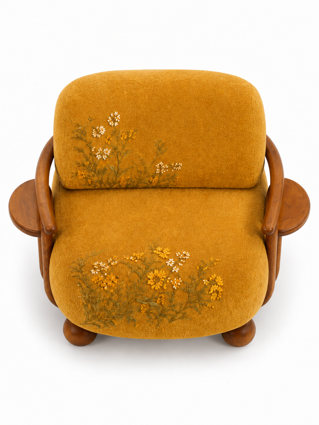 The Marigold Muse Chair — Luxury Floral Teak Wood Accent Chair