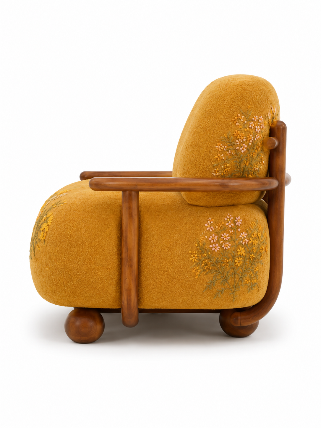 The Marigold Muse Chair — Luxury Floral Teak Wood Accent Chair