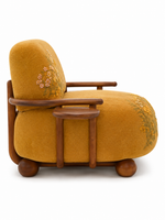 The Marigold Muse Chair — Luxury Floral Teak Wood Accent Chair