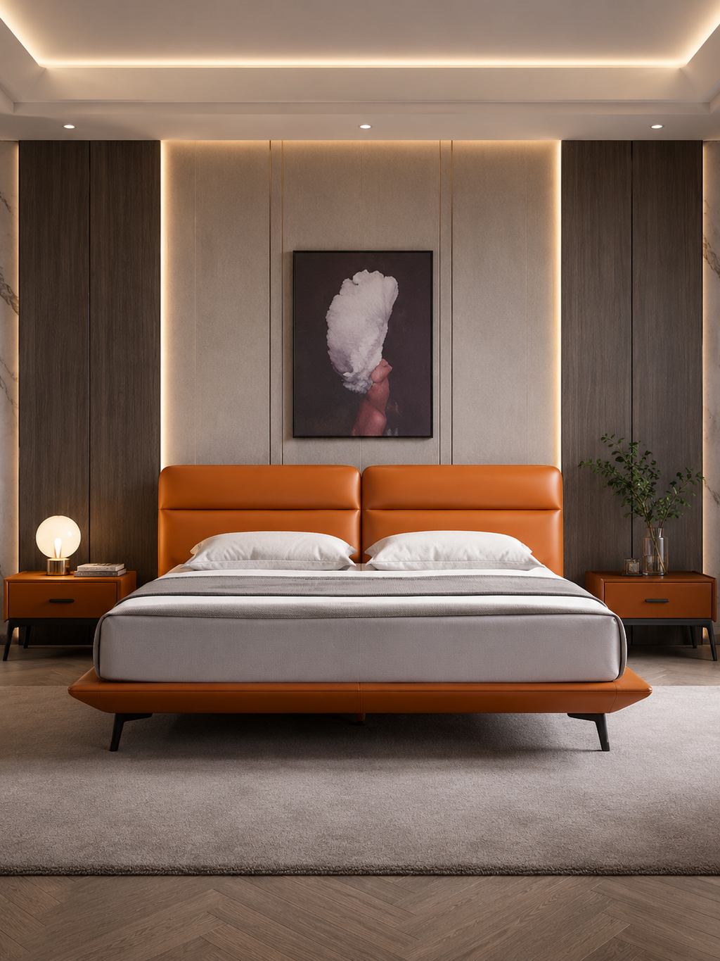 Opulent Luxury Upholstered Bed In Leatherette