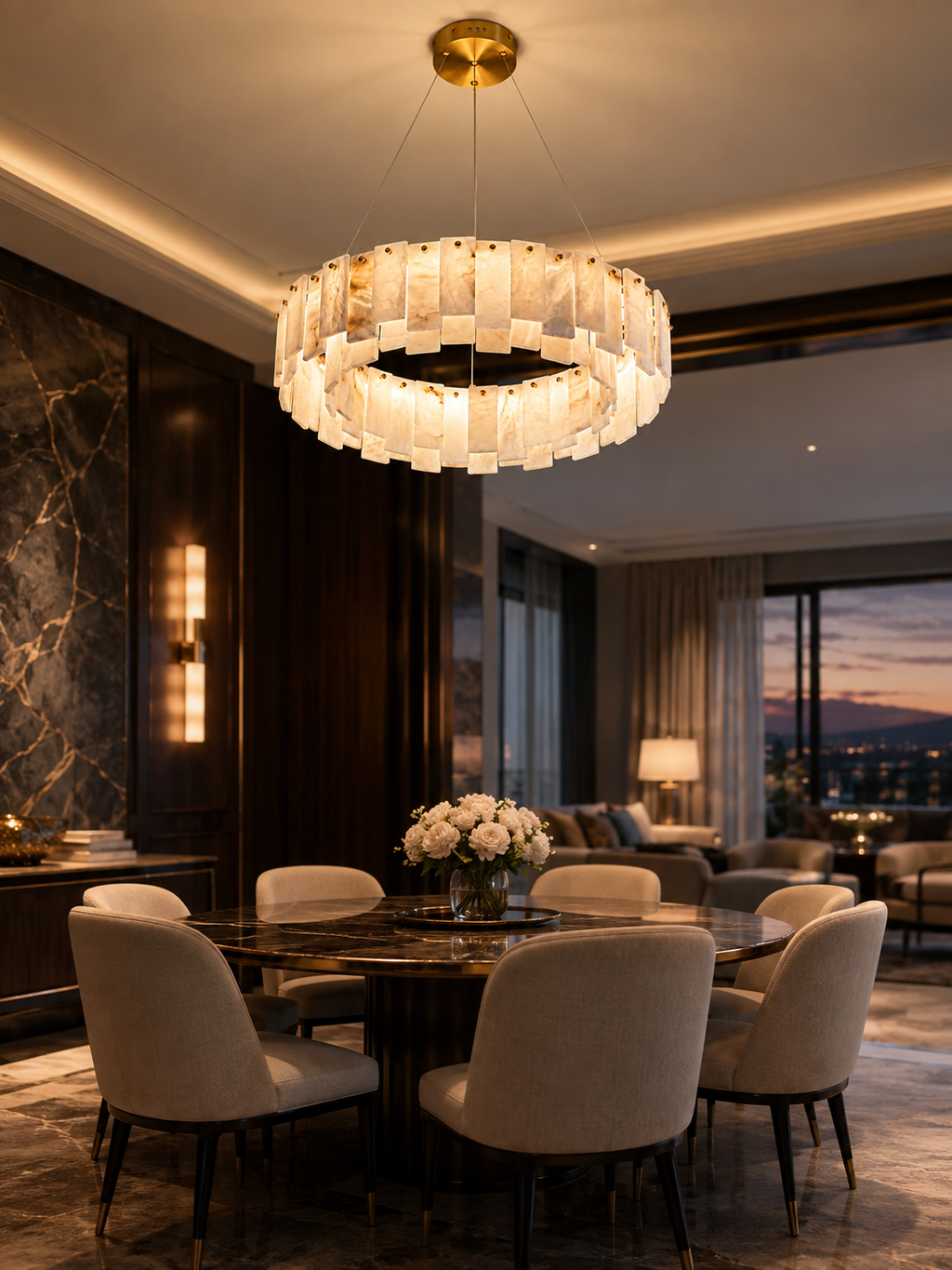 The Ivoryelle Ring — Luxury Alabaster Pendant Chandelier