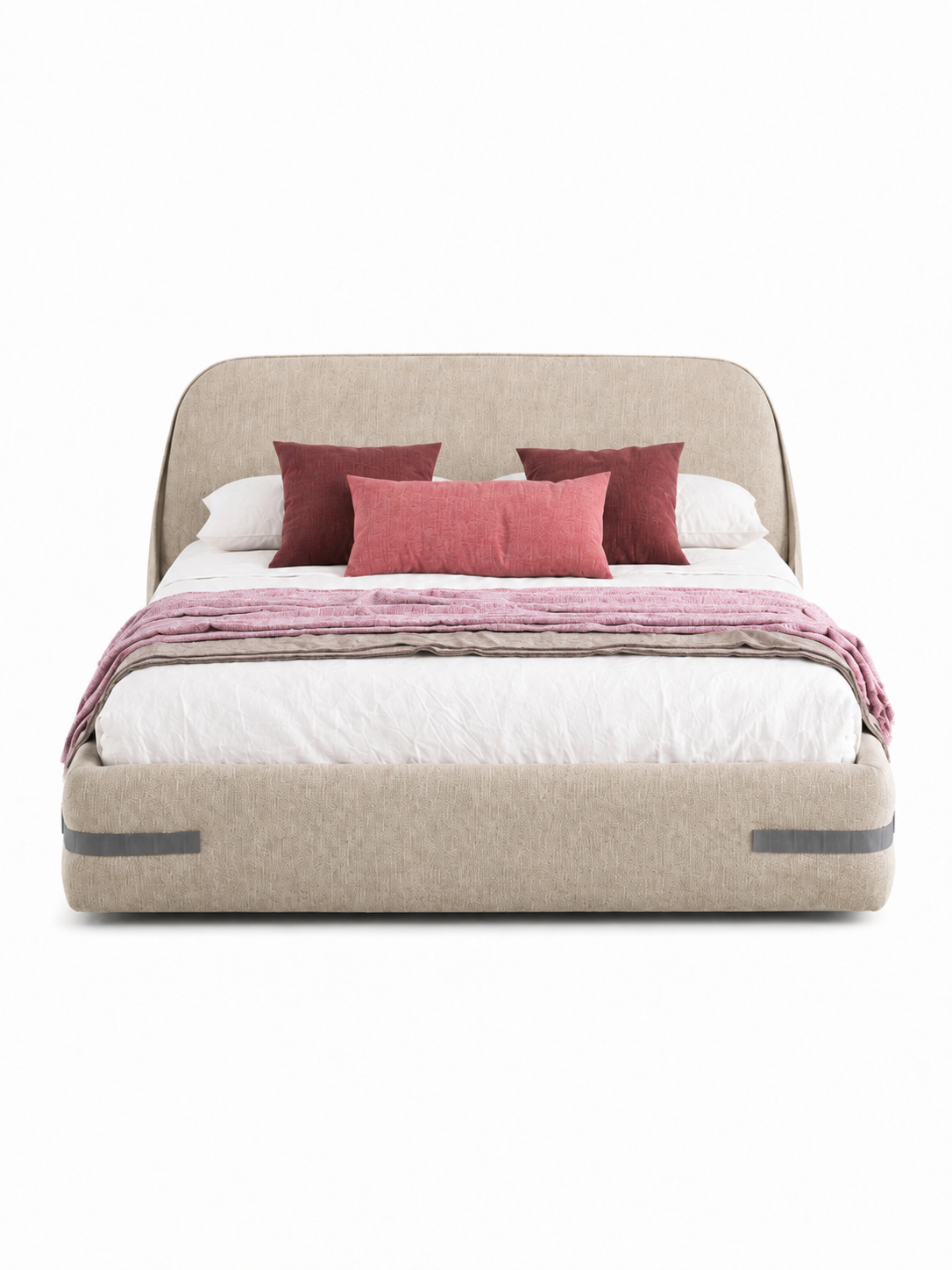 The Norvella Bed — Luxury Curved Upholstered Bed with Signature Strap Detailing
