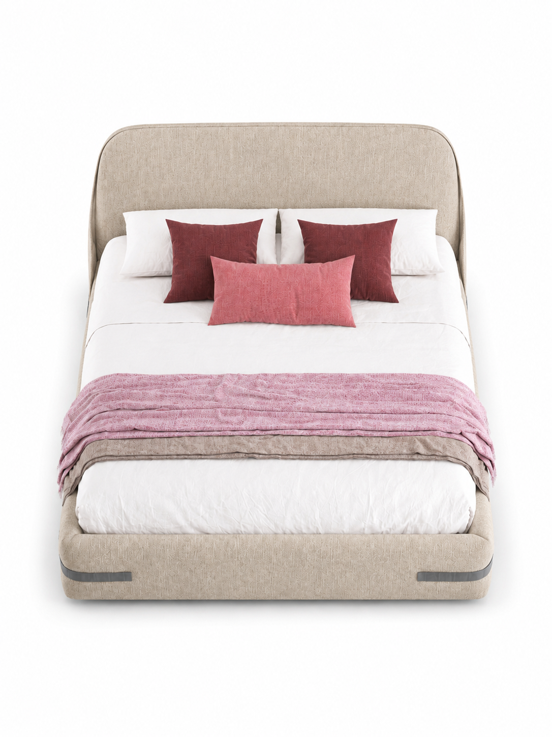 The Norvella Bed — Luxury Curved Upholstered Bed with Signature Strap Detailing