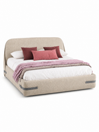 The Norvella Bed — Luxury Curved Upholstered Bed with Signature Strap Detailing