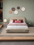 The Norvella Bed — Luxury Curved Upholstered Bed with Signature Strap Detailing