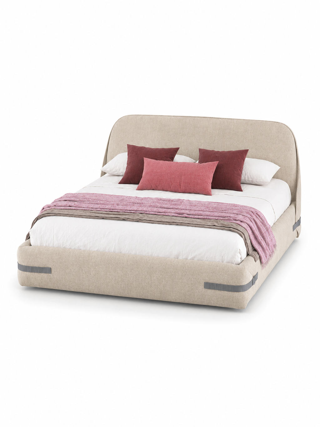 The Norvella Bed — Luxury Curved Upholstered Bed with Signature Strap Detailing