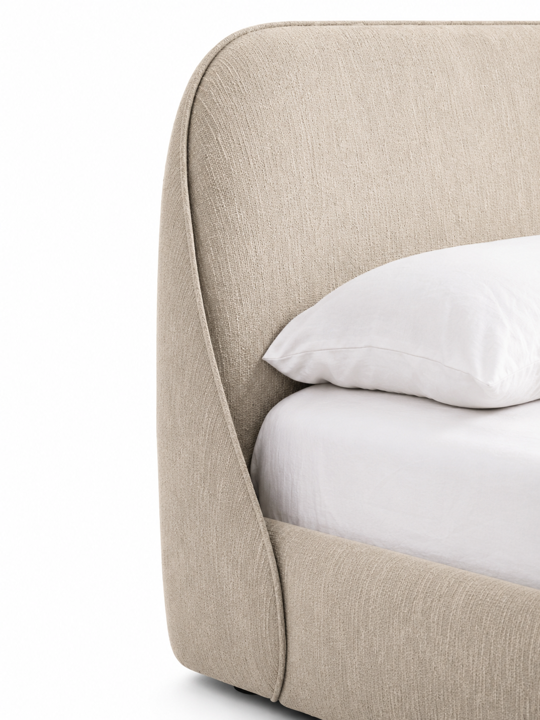 The Norvella Bed — Luxury Curved Upholstered Bed with Signature Strap Detailing