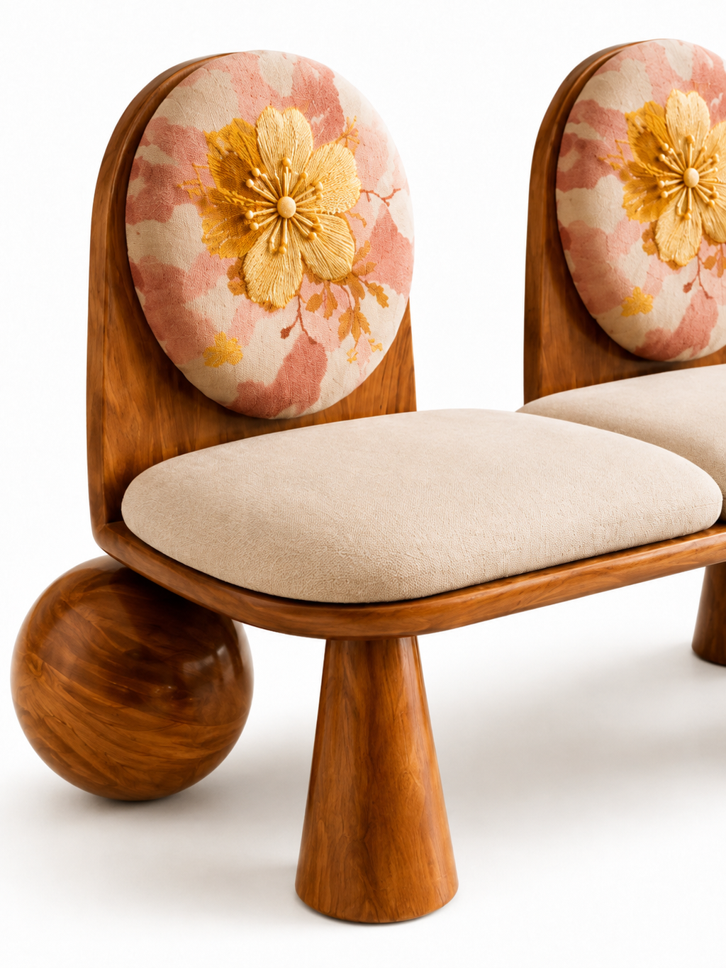 The Rosé Bloom Bench — Luxury Teak Wood 2 Seater Bench