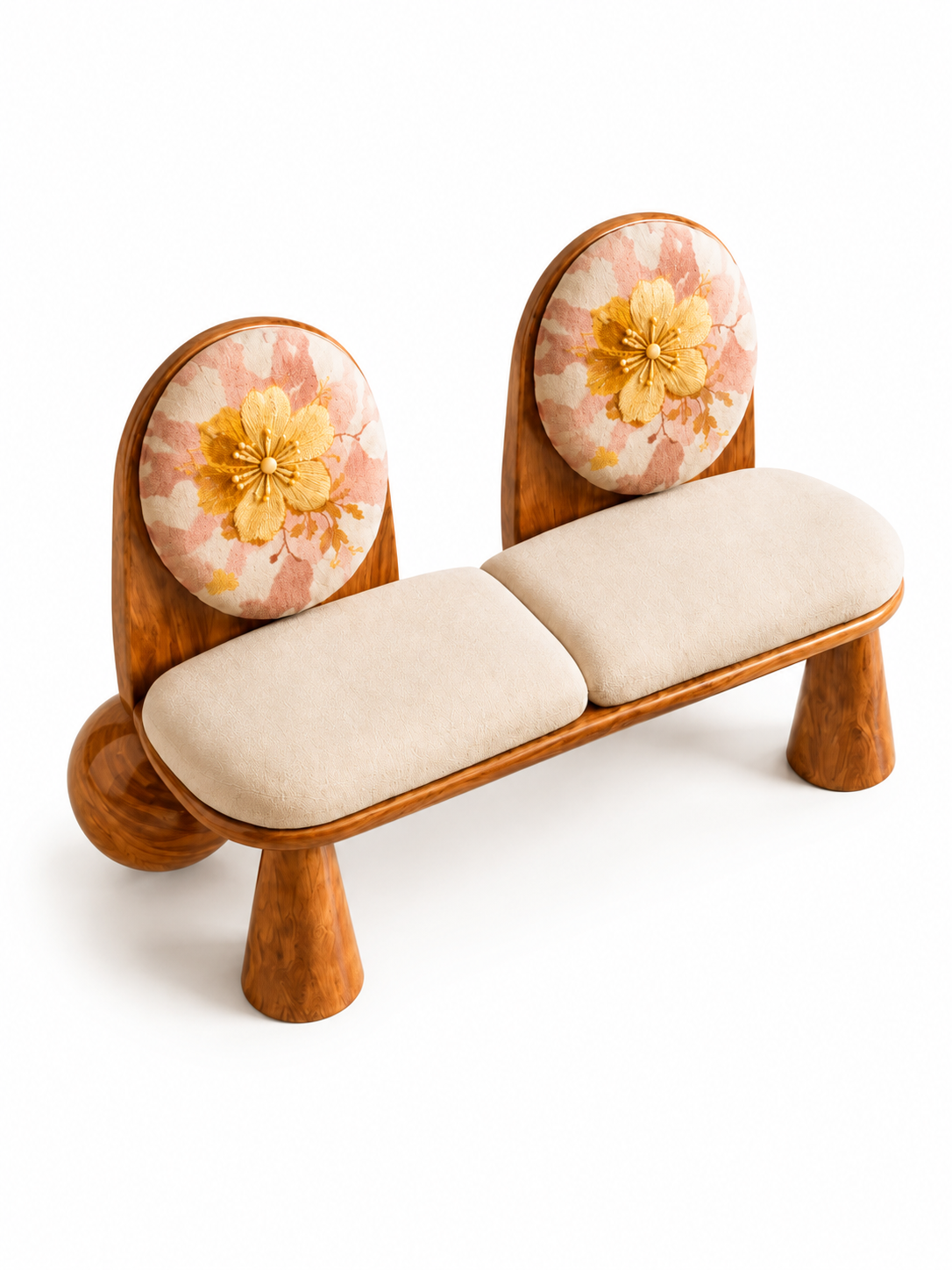 The Rosé Bloom Bench — Luxury Teak Wood 2 Seater Bench