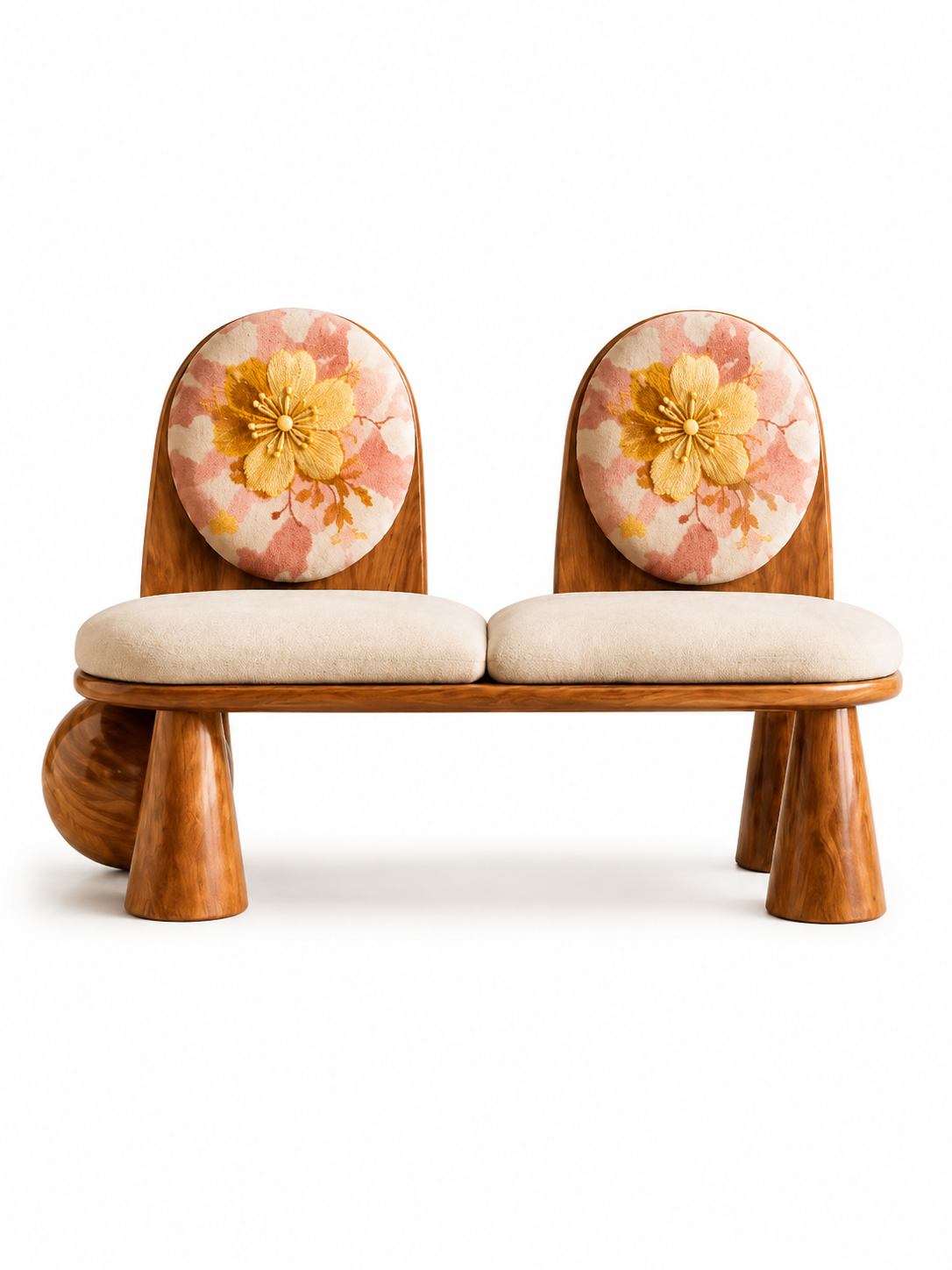 The Rosé Bloom Bench — Luxury Teak Wood 2 Seater Bench