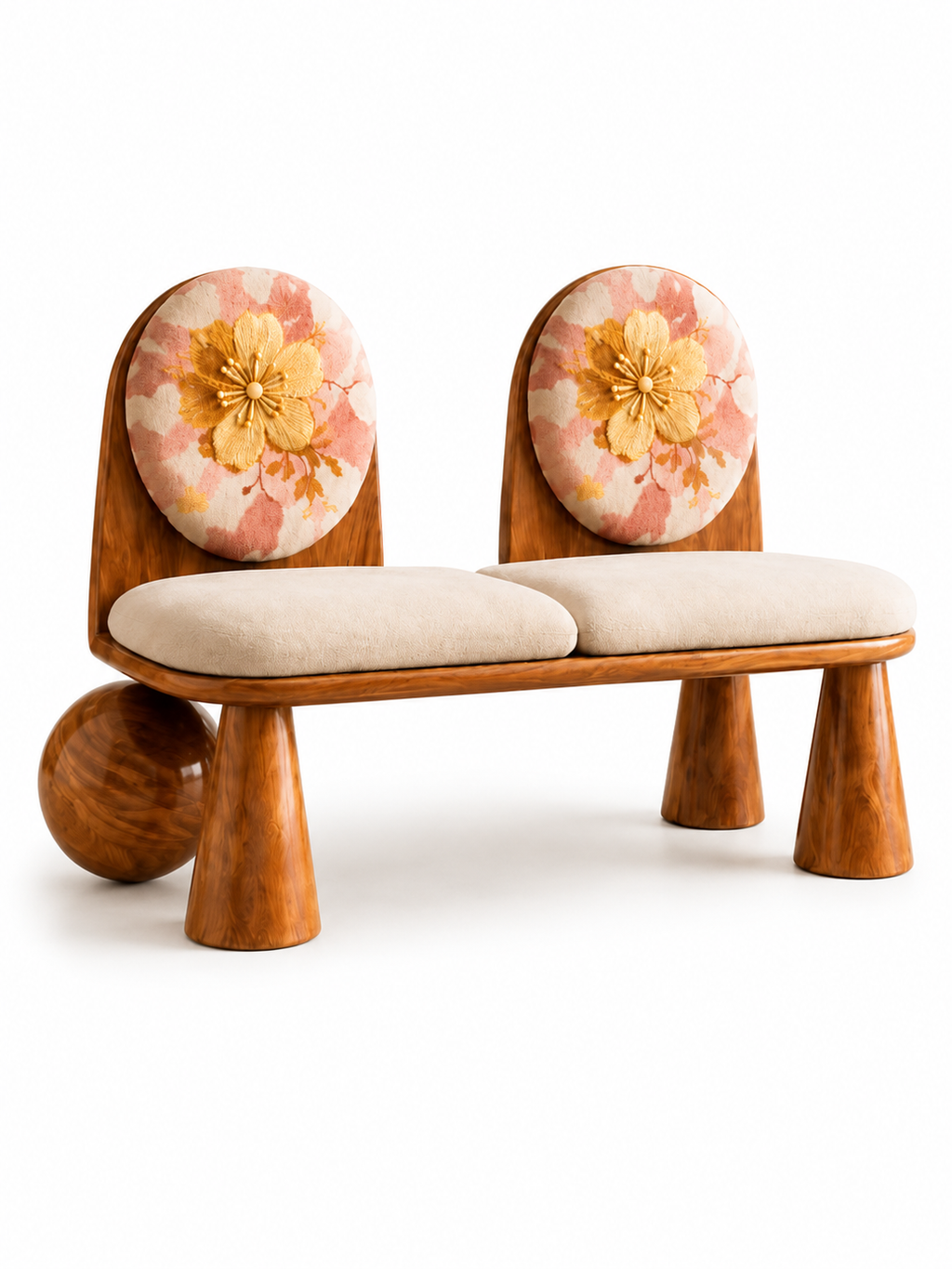 The Rosé Bloom Bench — Luxury Teak Wood 2 Seater Bench