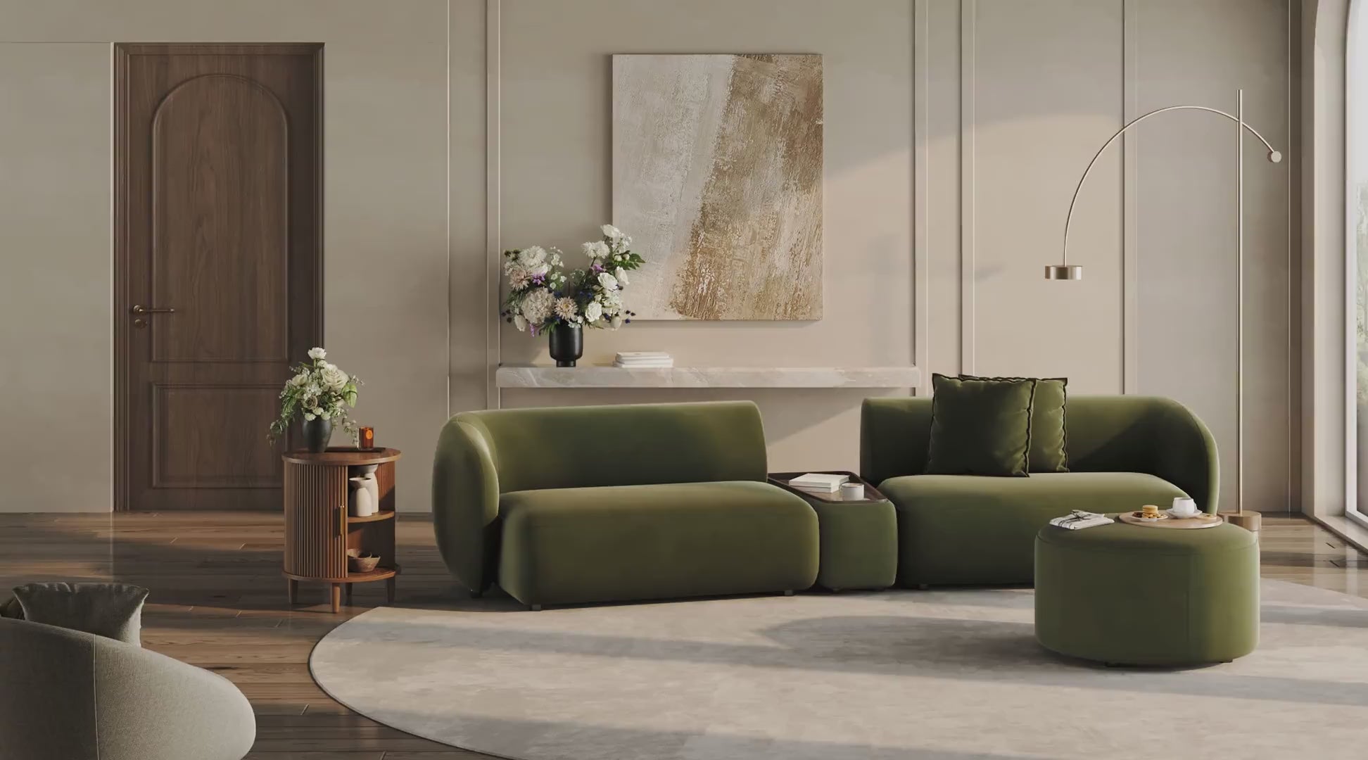 Greenia Modern 4 Seater Curved Sofa With Table