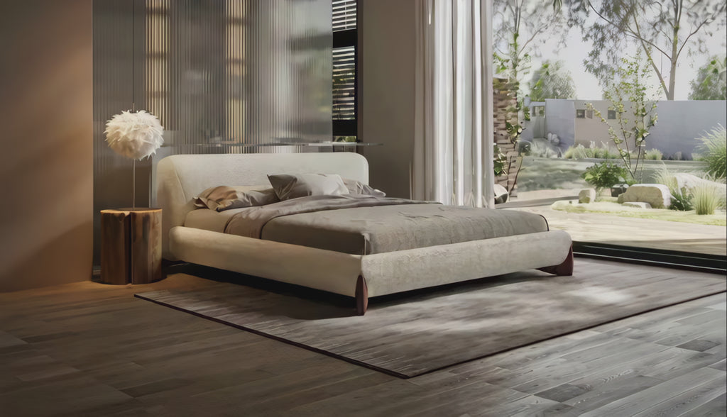 Pearl Modern White Boucle Platform Bed