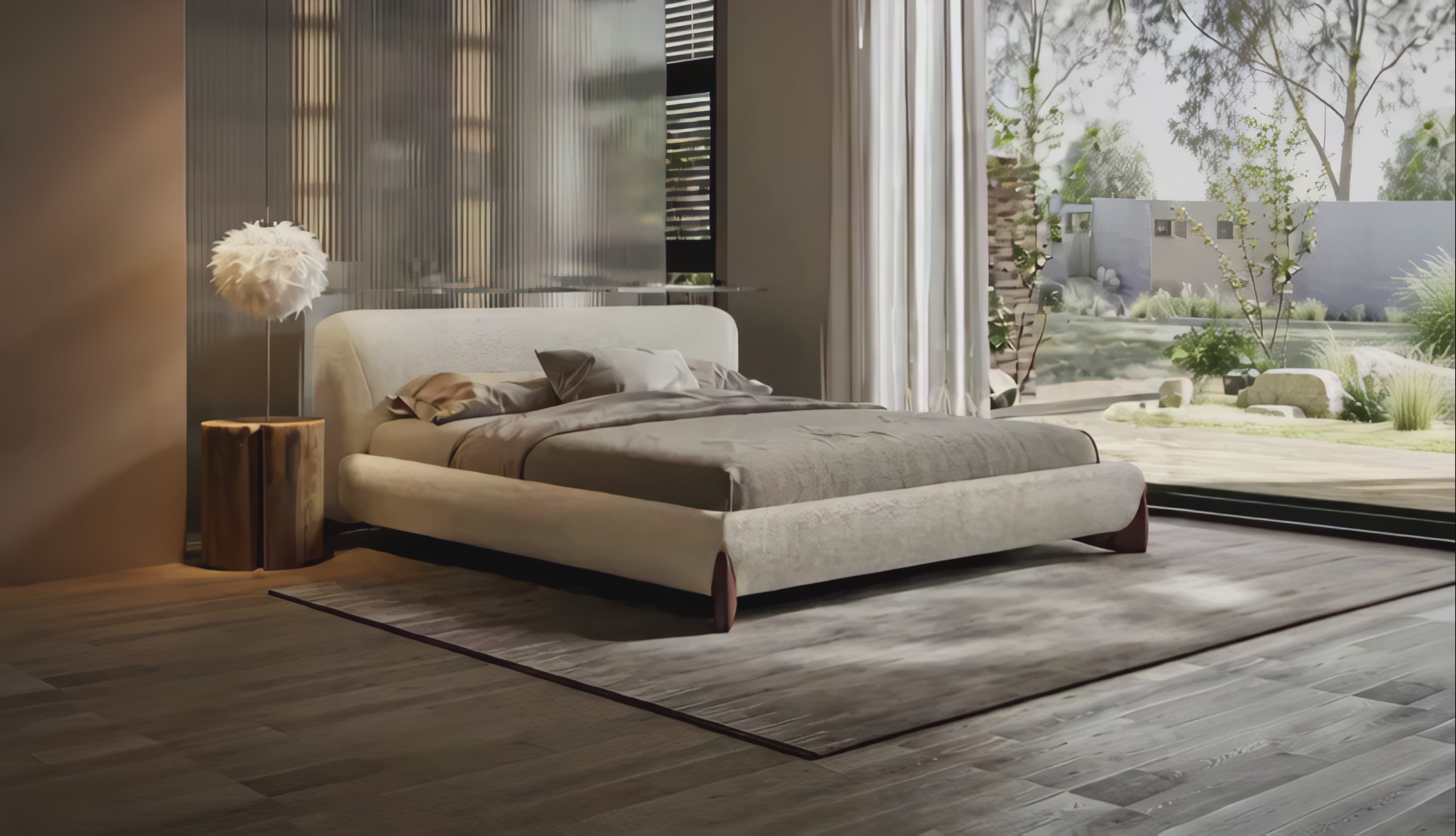Pearl Modern White Boucle Platform Bed