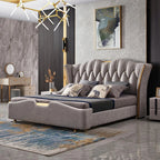 Vogue Modern Wingback Light Gray Upholstered Tufted Bed