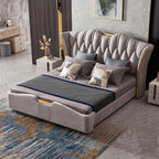 Vogue Modern Wingback Light Gray Upholstered Tufted Bed