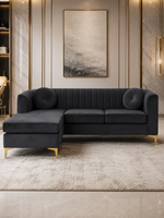 Glitz Modern L Shaped Velvet Sofa