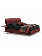The Veloura Bed — Luxury Curved Upholstered Bed with Integrated Wooden Shelving