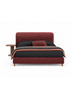 The Veloura Bed — Luxury Curved Upholstered Bed with Integrated Wooden Shelving