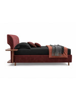 The Veloura Bed — Luxury Curved Upholstered Bed with Integrated Wooden Shelving
