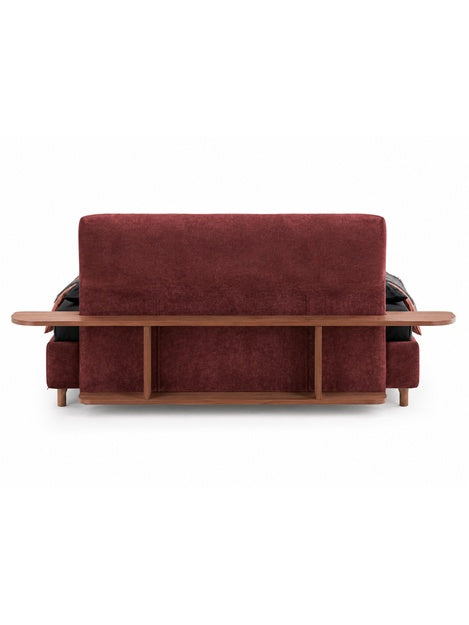 The Veloura Bed — Luxury Curved Upholstered Bed with Integrated Wooden Shelving