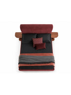 The Veloura Bed — Luxury Curved Upholstered Bed with Integrated Wooden Shelving
