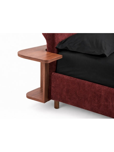 The Veloura Bed — Luxury Curved Upholstered Bed with Integrated Wooden Shelving