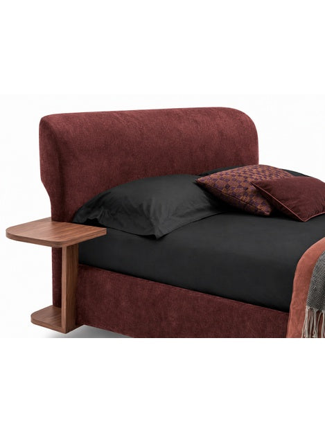 The Veloura Bed — Luxury Curved Upholstered Bed with Integrated Wooden Shelving
