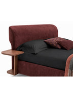 The Veloura Bed — Luxury Curved Upholstered Bed with Integrated Wooden Shelving