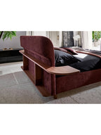 The Veloura Bed — Luxury Curved Upholstered Bed with Integrated Wooden Shelving