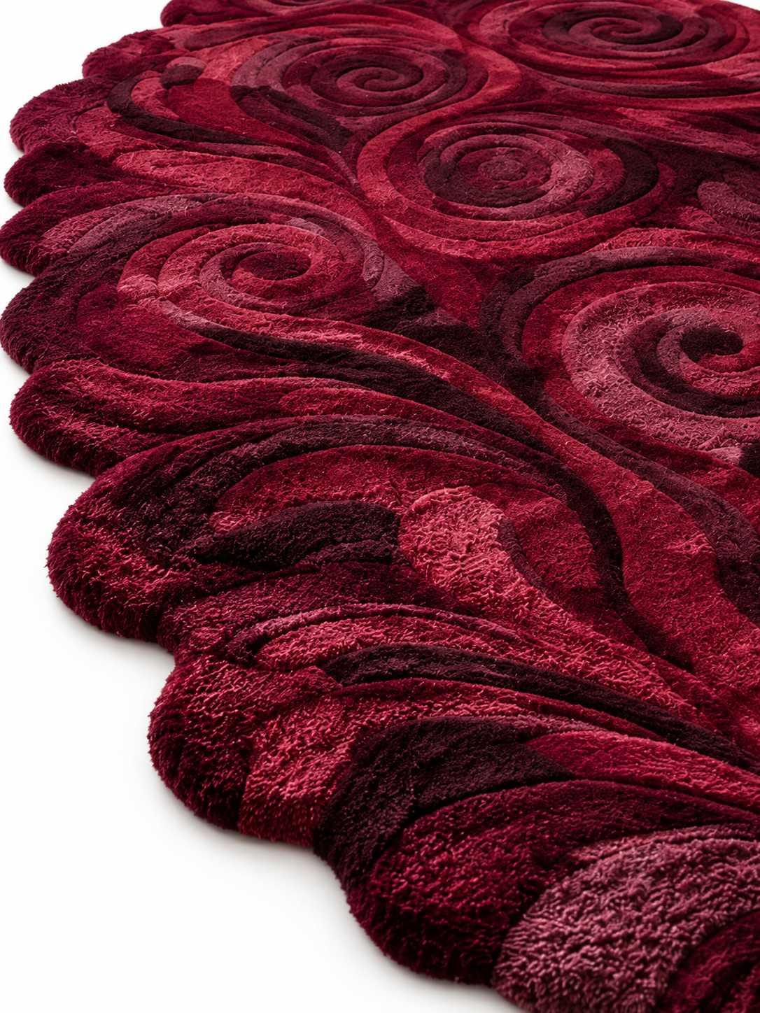 The Crimson Rosette Rug — Luxury Sculpted Floral Swirl Area Rug