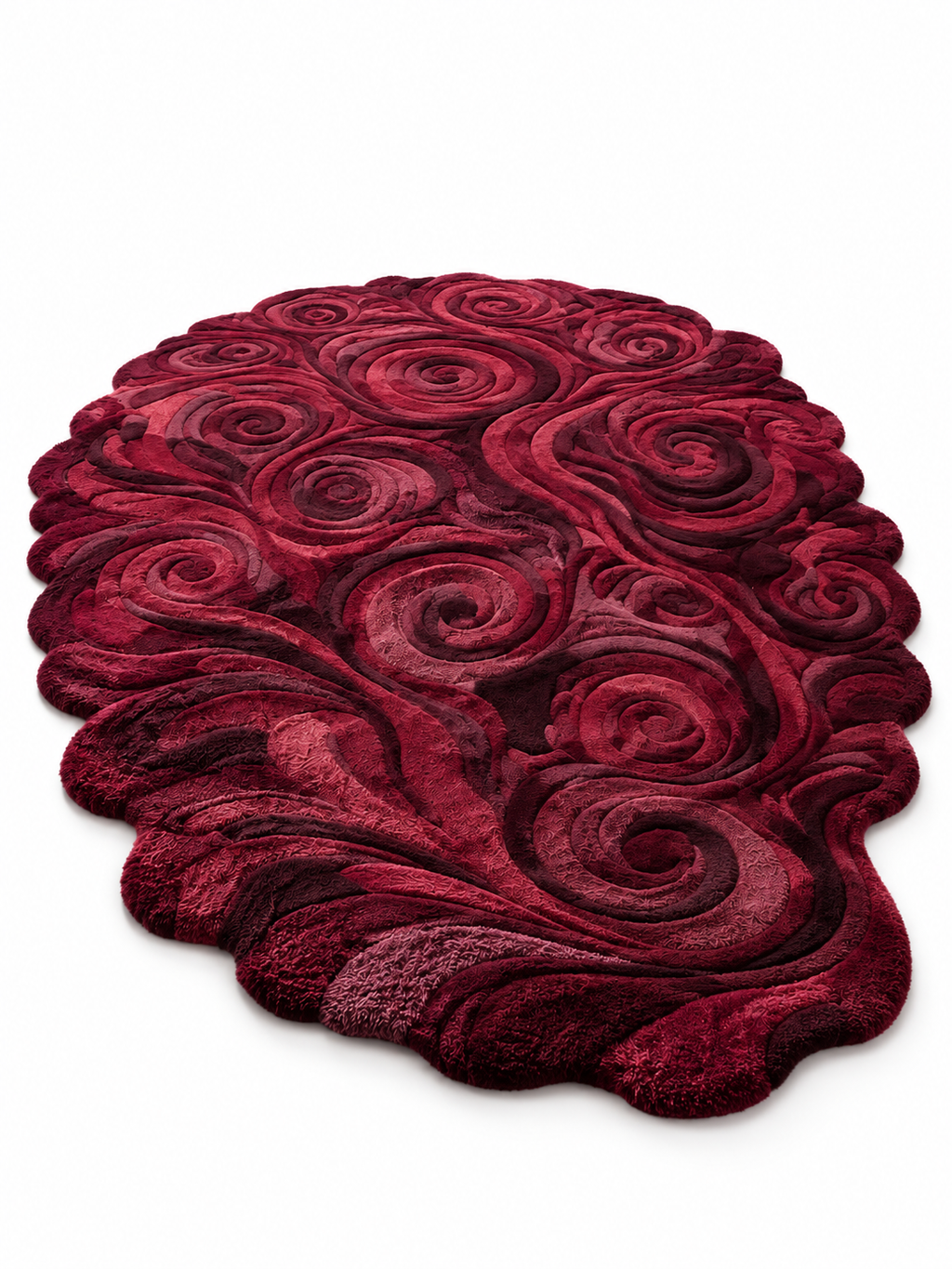 The Crimson Rosette Rug — Luxury Sculpted Floral Swirl Area Rug